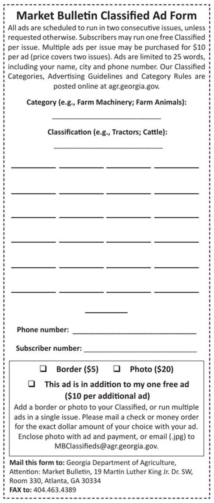 	Classified Ad Form	
