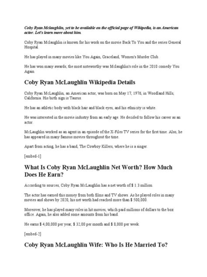 Coby Ryan McLaughlin Biography