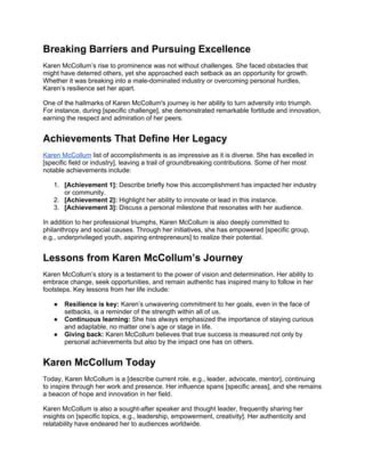 Discovering Karen McCollum: A Journey Through Life And Legacy