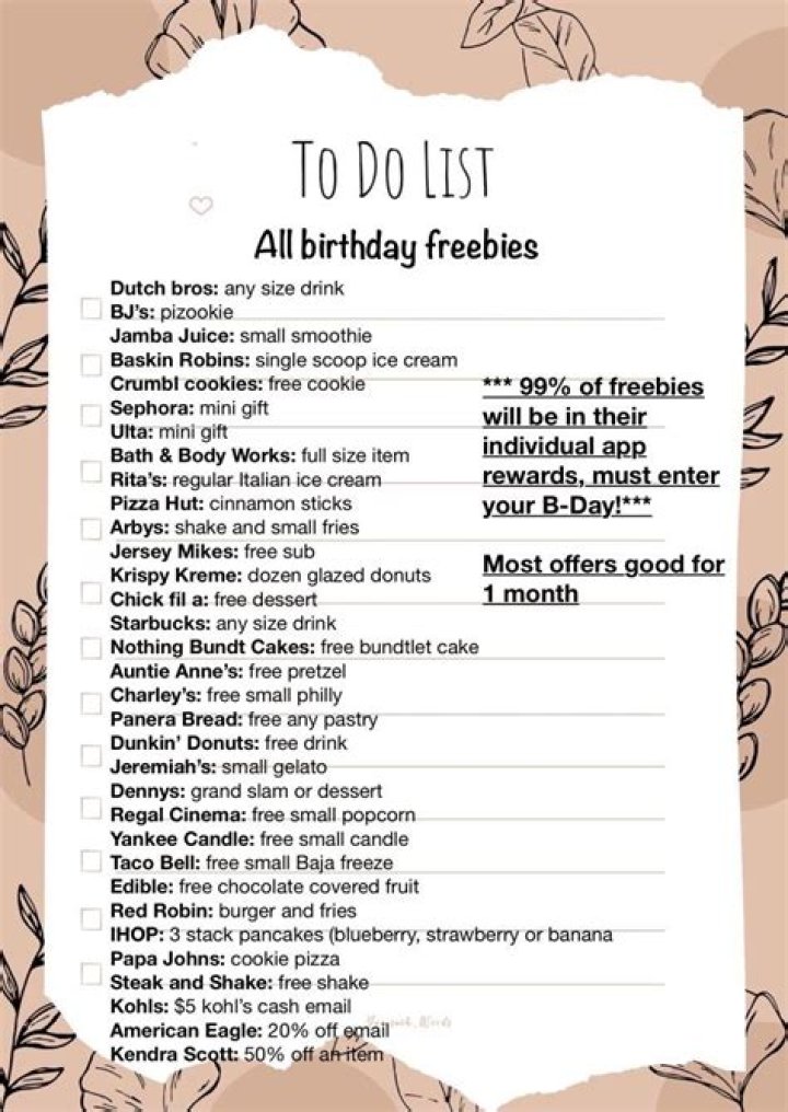 	Doreen’s Deals: Top 10 birthday freebies	