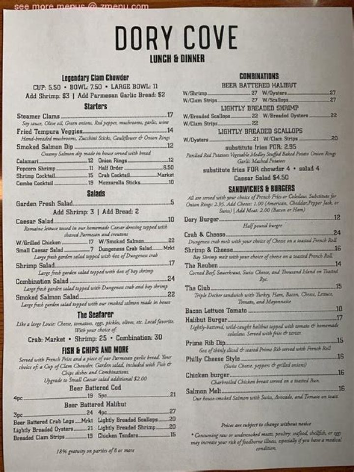	DORY COVE CUISINE FOR ROAD-FOOD CONNOISSEUR	