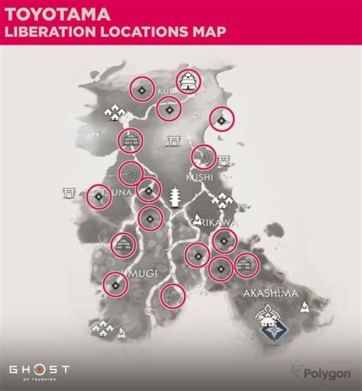 Ghost of Tsushima Toyotama liberation locations and maps guide