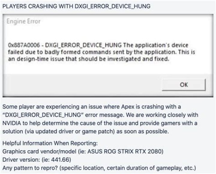 How to fix Apex Legends DXGI ‘device hung’ error