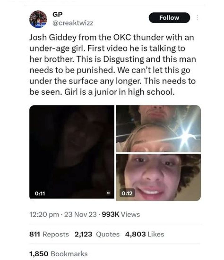Is Josh Giddey Girlfriend Liv Cook? Underage Controversy