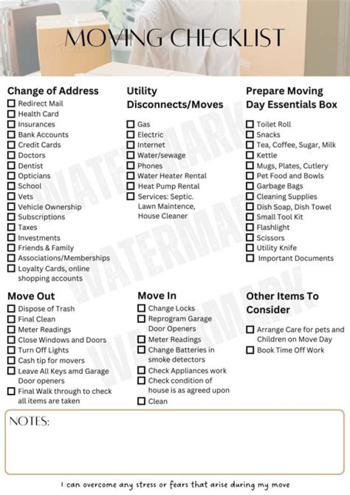 Moving Checklist Printable