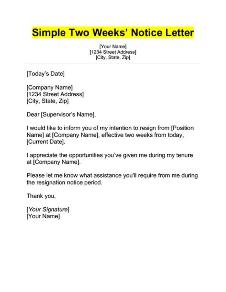 Two Weeks’ Notice Letter