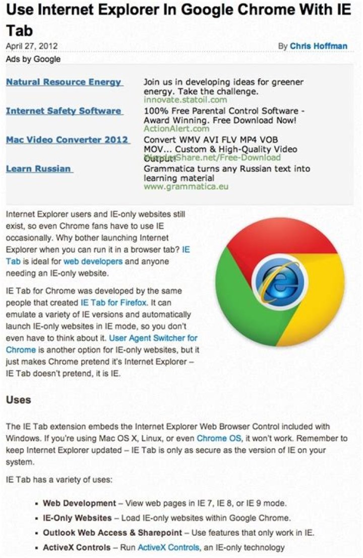 Use Internet Explorer in Google Chrome With IE Tab